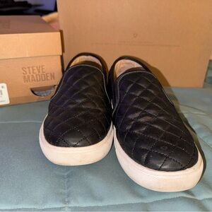 Steve Madden Black Quilted Slip-On Sneakers with White Soles